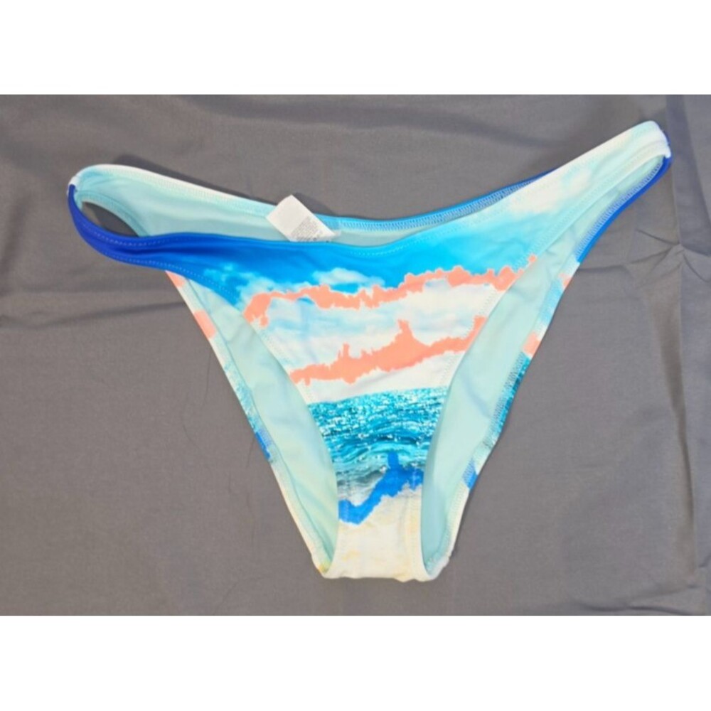 Aerie Swim Bathing Suit Bottom Water Beach Scene Size Large L Cheeky Blue